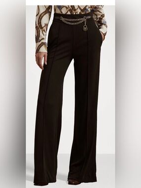 Ralph Lauren Chocolate Wide-Leg Pants with Gold Chain Accent